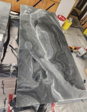 Black and silver marbled epoxy surface